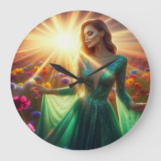 Relógio Grande The Woman in the Green Dress on a Large Wall Clock