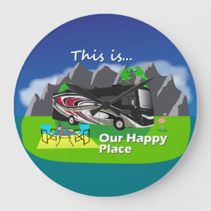 Relógio Grande Thor Palazzo Red wall Clock Happy Place Decor RV