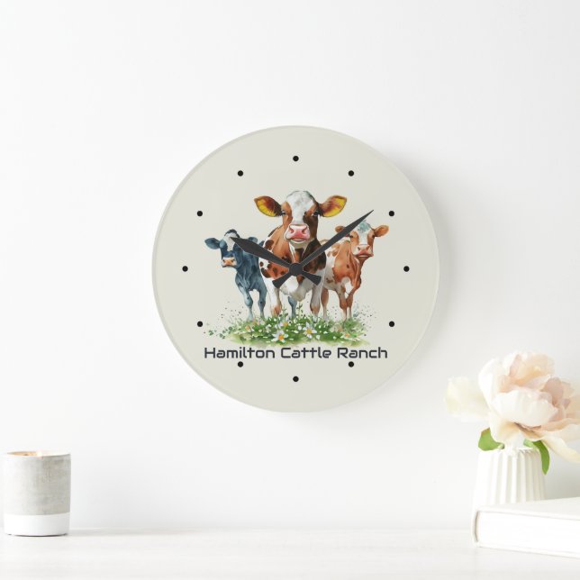 Relógio Grande Three Cows Humorous Personalized  (Lar)