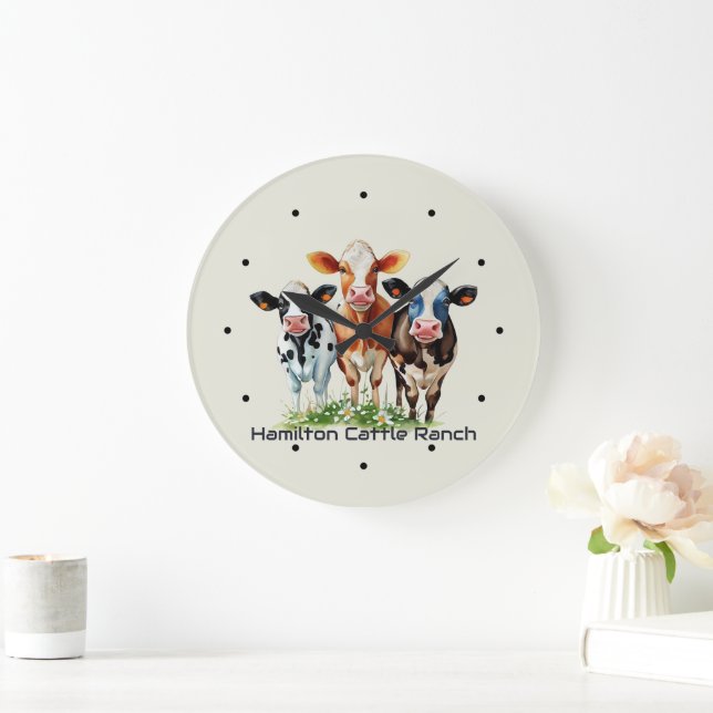 Relógio Grande Three Cows Humorous Personalized  (Lar)