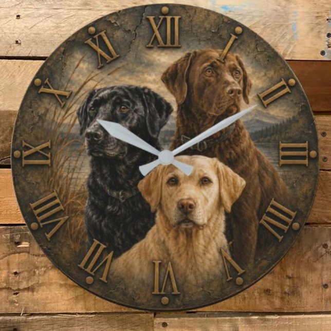 Relógio Grande Three Labrador Retrievers Rustic Bronze Roman Nume (Criador carregado)