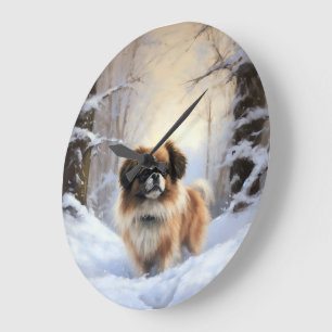 Relógio Grande Tibetan Spaniel Deixe Nevar Natal 