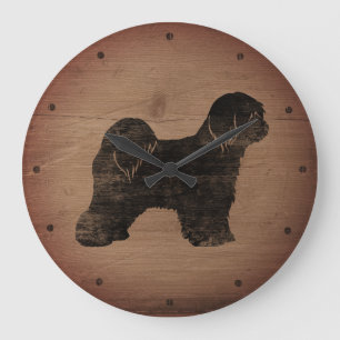 Relógio Grande Tibetano Terrier Silhouette Rustic