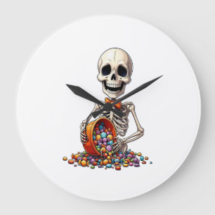 Relógio Grande Tigela de Doces Esqueleto Halloween