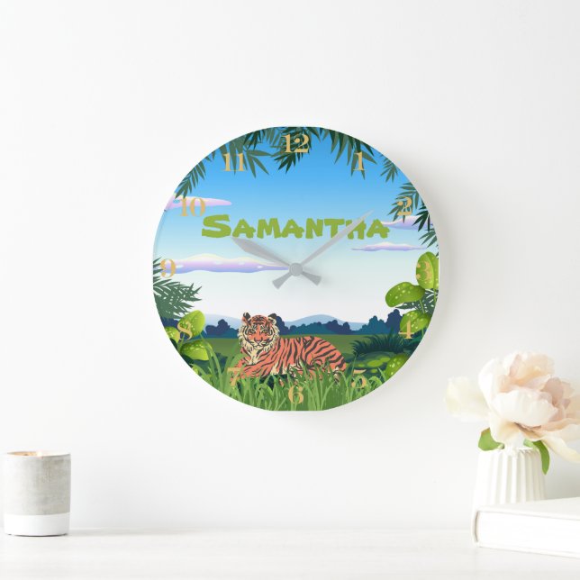 Relógio Grande Tigre de Selva Personalizado (Lar)