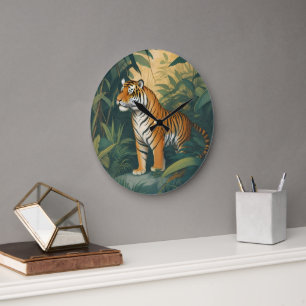 Relógio Grande Tigre Majestoso na Arte Selvagem Elegante