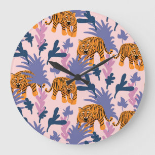 Relógio Grande Tigres Tropicais Padrão de Vintagem da Selva