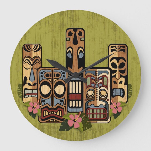 Relógio Grande Tiki Party II Wall Clock (Frente)