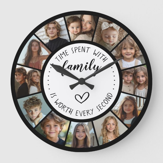 Relógio Grande Time Spent With Family Quote 12 Photo Collage (Frente)