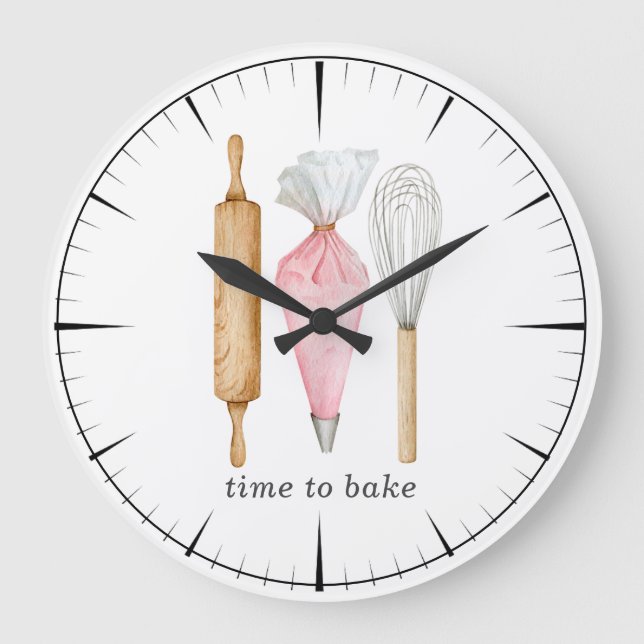 Relógio Grande Time To Bake Baker's Tools Utensils (Frente)