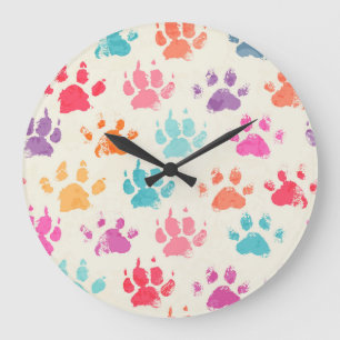 Relógio Grande Tinta colorida, patas de cachorro bagunçadas