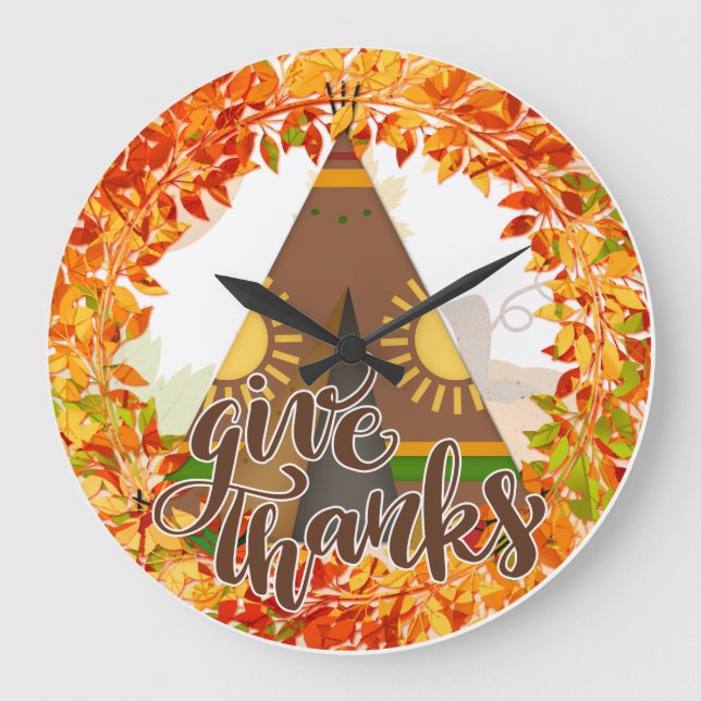 Relógio Grande Tipi Nativo Americano - Dê Obrigados (Frente)