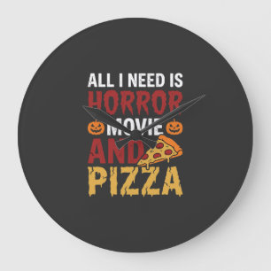 Relógio Grande Tipografia de Filme de Terror de Halloween e Pizza