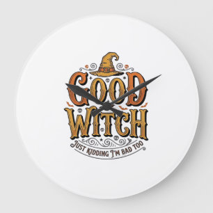 Relógio Grande Tipografia de Halloween de Bruxa Boa Vintage Desig