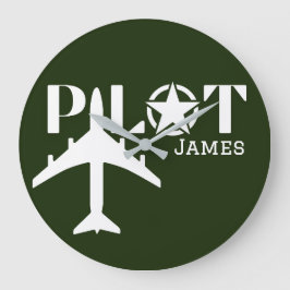 Relógio Grande Tipografia de Piloto & Avião Minimalista Personali