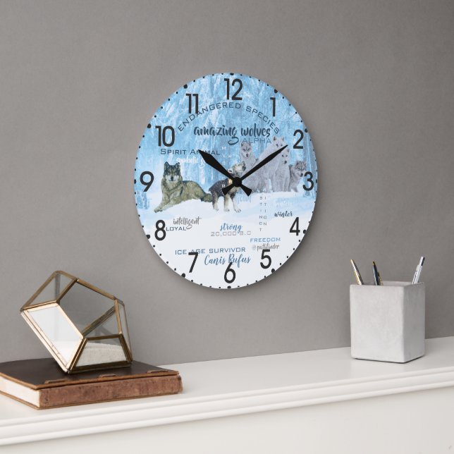 Relógio Grande Tipografia Incrível dos Lobos | Personalizado (Escritório)