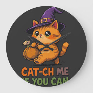 Relógio Grande Título Gato-Ch Me Se Você Puder – Gato Divertido d