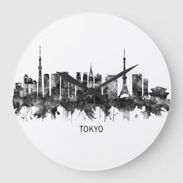 Relógio Grande Tokyo Japan Skyline BW (Frente)