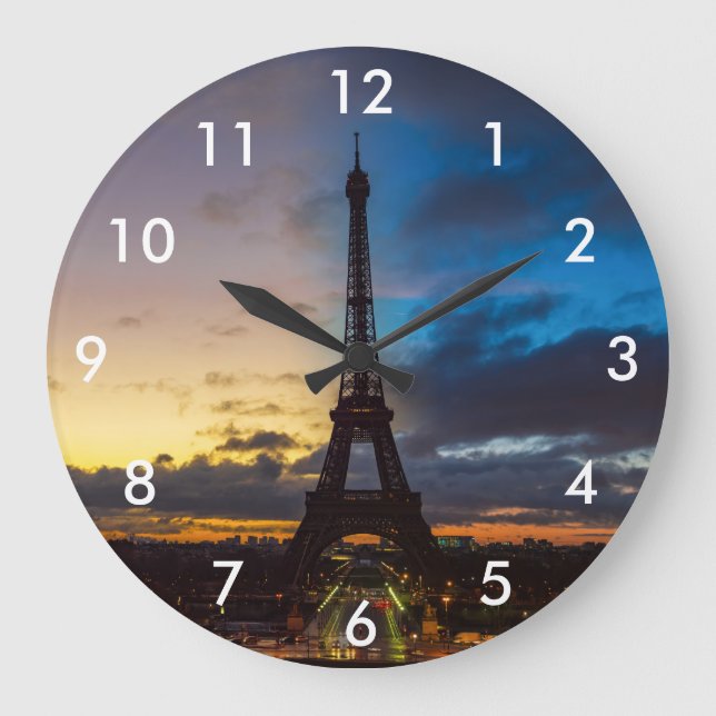 Relógio Grande Torre Eiffel de Trocadero de noite a dia (Frente)