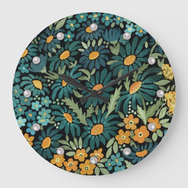 Relógio Grande Torres de aquarela azuis (Frente)