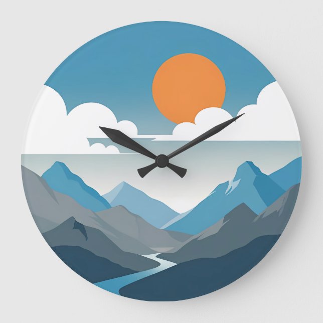 Relógio Grande Tranquil Horizon | Minimal Mountain Landscape Art (Frente)