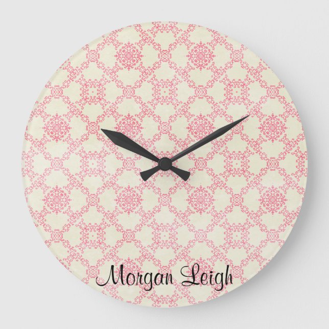 Relógio Grande Trava Floral Rosa (Frente)