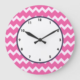 Relógio Grande trendon chevron cerise branca retro clock rosa