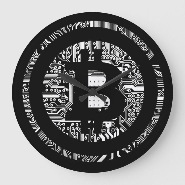 Relógio Grande Trendy Black Circuitry - Logotipo Bitmoney (Frente)