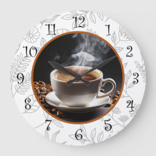 Relógio Grande Trendy Coffee Floral Kitchen Wall Clocks