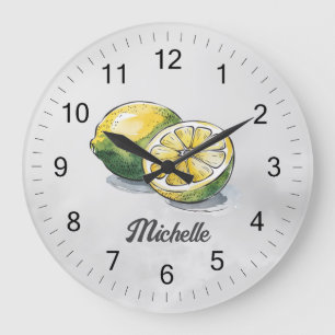 Relógio Grande Trendy Modern Personalised Watercolor Lemon Amarel