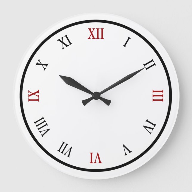 Relógio Grande Trendy Roman Numeral Red Black Wall Clock (Frente)