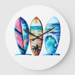 Relógio Grande Três pranchas de aquarela coloridas