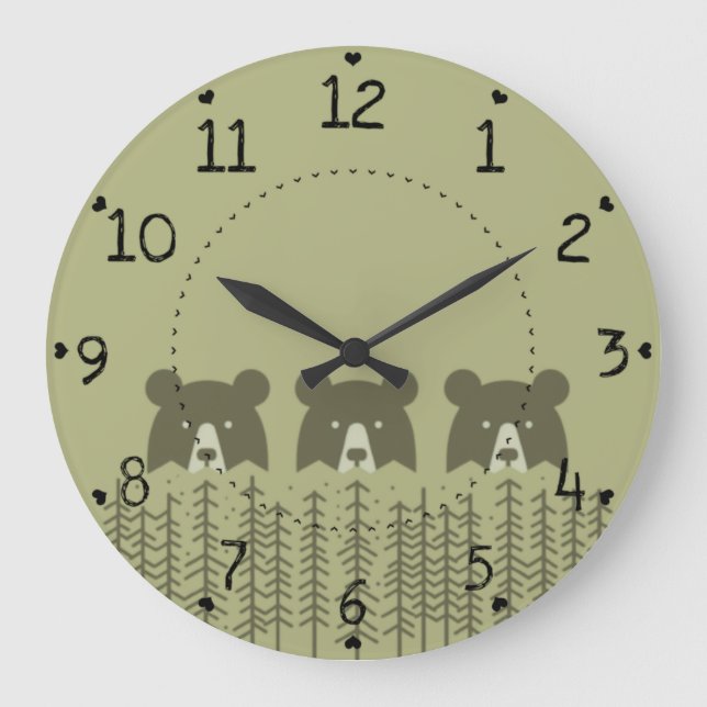 Relógio Grande Três Ursos na Floresta (Frente)