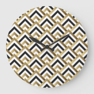 Relógio Grande Triângulos abstrato: Dourado preto sem costura