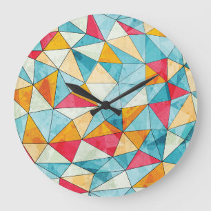 Relógio Grande Triângulos Coloridos: Padrão de Vintage Grunge