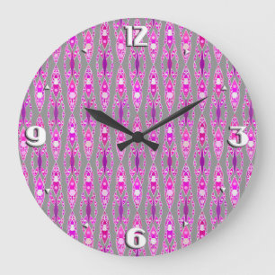 Relógio Grande Tribal Batik - Rosa Física, Violeta e Cinzas