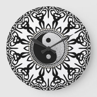 Relógio Grande Tribal Black+White YinYang Equilibra o seu tempo