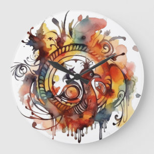 Relógio Grande Tribal Phoenix Watercolor Mandala