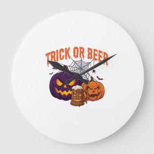 Relógio Grande Trick Or Beer Halloween Abóboras Caneca Teia de Ar