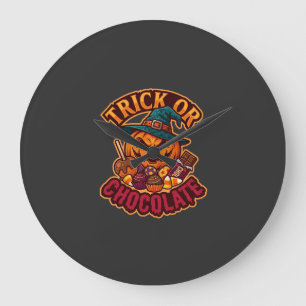 Relógio Grande Trick Or Chocolate Halloween Abóbora Chapéu de Bru