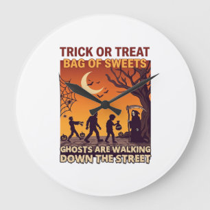 Relógio Grande Trick Or Treat Halloween Zumbis Ceifador Abóboras