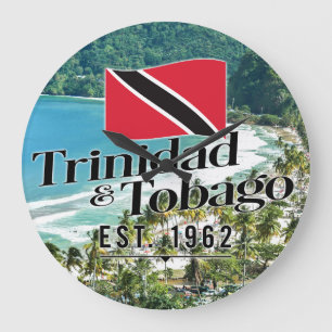 Relógio Grande "Trinidad e Tobago Est. Praia de 1962" com Bandeir