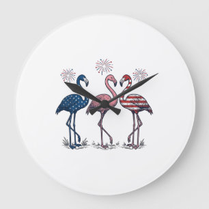 Relógio Grande Trio de Flamingos Patrióticos Design de Gravura Vi