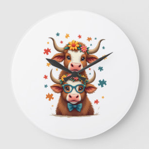 Relógio Grande Trio de Vaca Highland Autismo Vintage Espiando Vac
