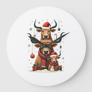 Relógio Grande Trio de Vacas das Terras Altas de Natal Vintage Fe