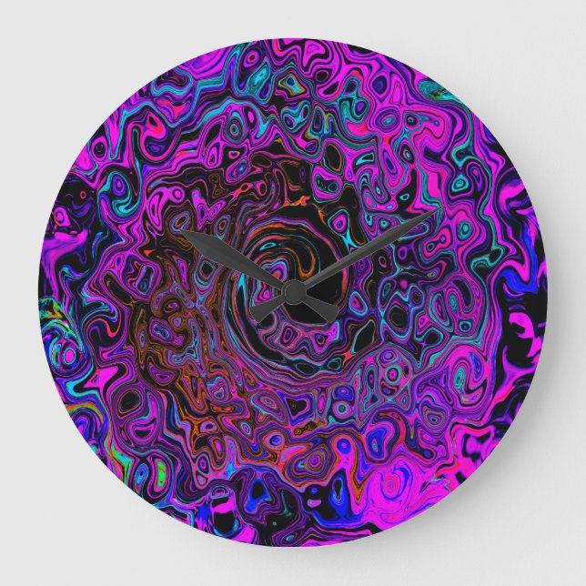 Relógio Grande Trippy Black and Magenta Retro Liquid Swirl (Frente)