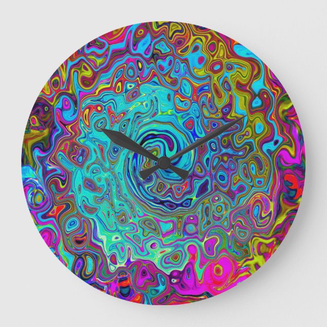 Relógio Grande Trippy Sky Blue Abstrato Retro Liquid Swirl (Frente)