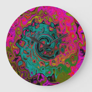 Relógio Grande Trippy Turquoise Abstrato Retro Liquid Swirl