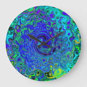 Relógio Grande Trippy Violet Blue Abstrato Retro Liquid Swirl