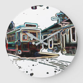 Relógio Grande Tronco Neon Streetcar em stn Large Round Wall Cloc